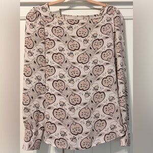 LOFT Paisley Print Blouse - Cream and Burgundy